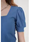 0409 Kare Yaka Örme Bluz - İndigo