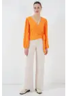 0441 Anvelop Örme Bluz - Turuncu