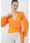 0441 Anvelop Örme Bluz - Turuncu
