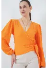 0441 Anvelop Örme Bluz - Turuncu