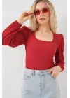 0442 Uzun Kollu Bluz - Kırmızı