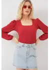 0442 Uzun Kollu Bluz - Kırmızı