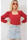 0442 Uzun Kollu Bluz - Kırmızı