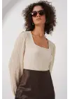0442 Uzun Kollu Bluz - Krem