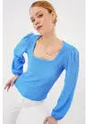 0442 Uzun Kollu Bluz - Saks