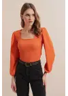 0442 Uzun Kollu Bluz - Turuncu