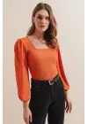 0442 Uzun Kollu Bluz - Turuncu