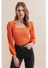 0442 Uzun Kollu Bluz - Turuncu