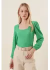 0442 Uzun Kollu Bluz - Yeşil