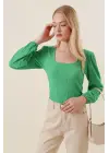 0442 Uzun Kollu Bluz - Yeşil
