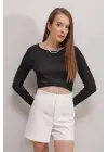0444 Crop Zincirli Bluz - D. Siyah