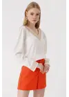Minimal Nakışlı V Yaka Örme Bluz