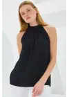 0489 Halter Yaka Örme Bluz - Siyah