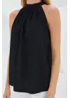 0489 Halter Yaka Örme Bluz - Siyah