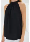 0489 Halter Yaka Örme Bluz - Siyah