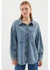 0694 Çift Cepli Oversize Denim Ceket - Buz Mavi