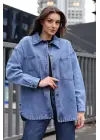 Modern Oversize Denim Ceket - Lacivert