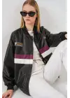 0698 Baskılı Suni Deri Bomber Ceket - Bordo