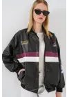 0698 Baskılı Suni Deri Bomber Ceket - Bordo