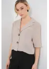 0706 Crop Keten Ceket - Bej