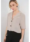 0706 Crop Keten Ceket - Bej