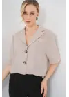 0706 Crop Keten Ceket - Bej