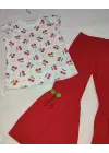 1-2-3-4 Yaş Kiraz Baskılı Tişört İspanyol Paçalı Likralı 2li Kız Çocuk Takımı Kırmızı