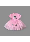 Zarif Payetli Çilek Baskılı Kız Bebek Elbisesi