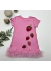 Trend Çilekler Nakışlı Fırfırlı Jile Elbise