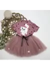 Göz Alıcı Kedicik Baskılı Puantiyeli Bebek Elbisesi