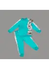 1-2-3 Yaş Payetli Pelüş Tavşan Desenli Likra Penye Kumaş Sweat Pantolonlu Kız 2li Çocuk Takımı Mint Yeşili