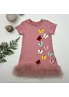 Çocuk Elbisesi Fırfırlı Kelebekler Nakışlı Jile
