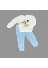Çarpıcı Kuzu Kumaş Sweat Pantolonlu Bebek Takımı Mavi