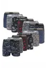 12 Adet Likralı Erkek Boxer Karışık Desenli Pamuklu