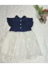 Modern Brode Etekli Çocuk Elbisesi Mavi
