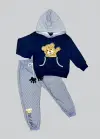 Modern Ayı Desenli Kapşonlu Erkek Çocuk Takımı