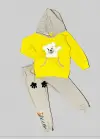 Çocuk Takımı Sarı Pelüş Ayı Desenli Uzun Kollu Sweat
