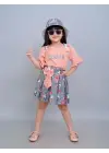2/5 Yaş Şapkalı Çiçek Baskılı Etekli Çocuk Takımı