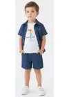 2/6 Yaş Denim Gömlek Şortlu 3lü Çocuk Takımı