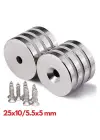 2 Adet 25x10/5x5,5 Mm Neodyum Mıknatıs Havşa Delikli Magnet Vida Atılabilir N35 Nikel Paslanmaz