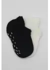 Omarı Kaymaz Basic 2li Sneakers Penye Çorap Siyah Ekru