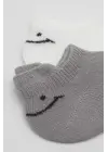 Omarı 2li Penye Çorap Seti Gri Ekru Smile Desenli