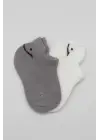Omarı 2li Penye Çorap Seti Gri Ekru Smile Desenli