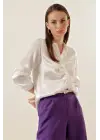 20112 Büzgülü Saten Gömlek - Beyaz