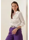 20112 Büzgülü Saten Gömlek - Beyaz