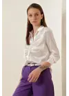 20112 Büzgülü Saten Gömlek - Beyaz