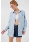 20126 Oversize Keten Gömlek - Mavi