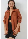 20153 Tek Cepli Oversize Keten Gömlek - A. Kiremit