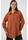 20153 Tek Cepli Oversize Keten Gömlek - A. Kiremit