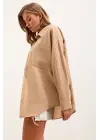 20153 Tek Cepli Oversize Keten Gömlek - A.Bej